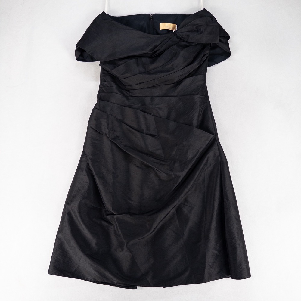 Jade Couture Womens Dress 14 Black Ruched Pleated Cocktail Formal Party Wedding